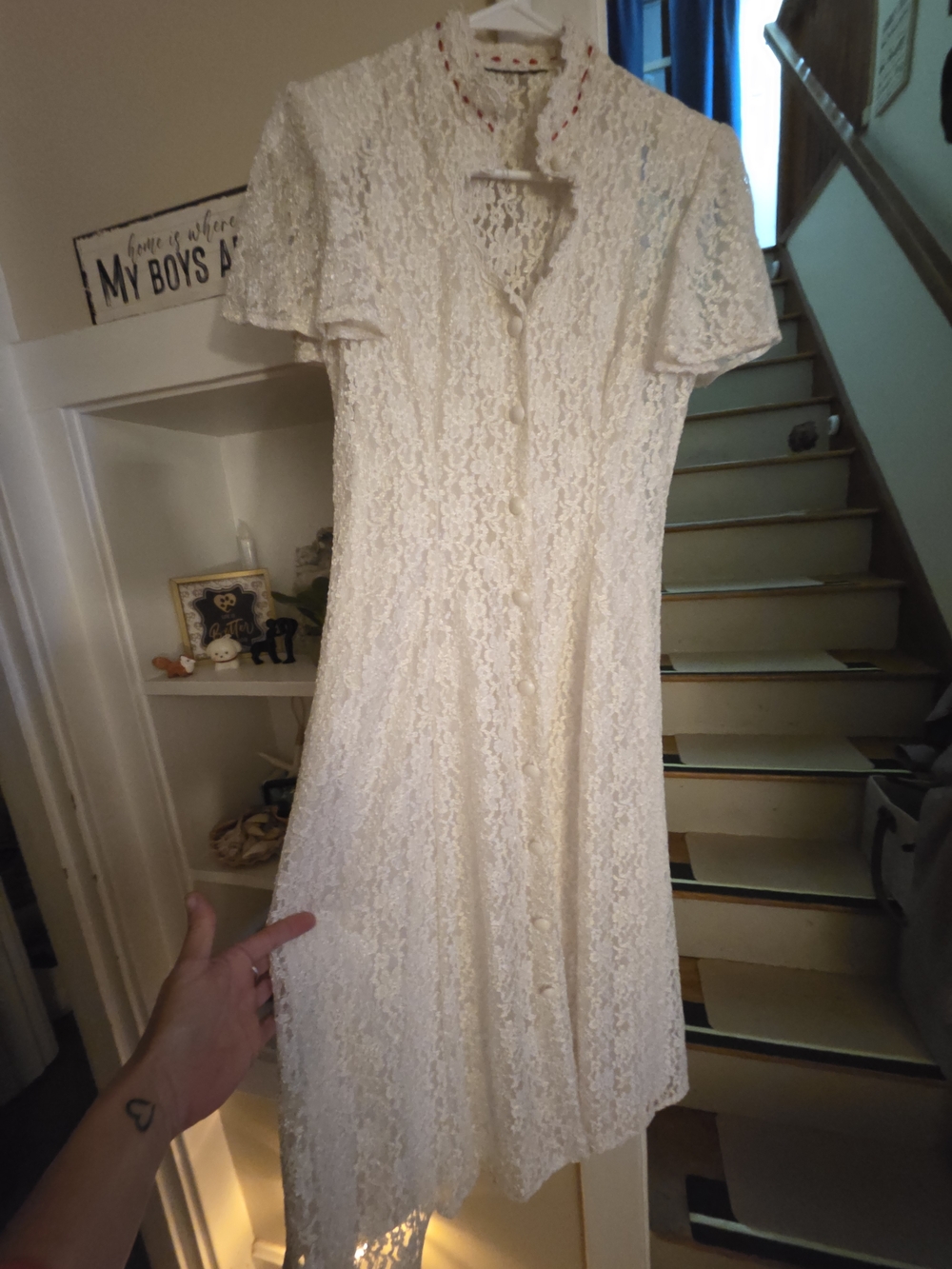 Vintage-Inspired White Lace Midi Dress